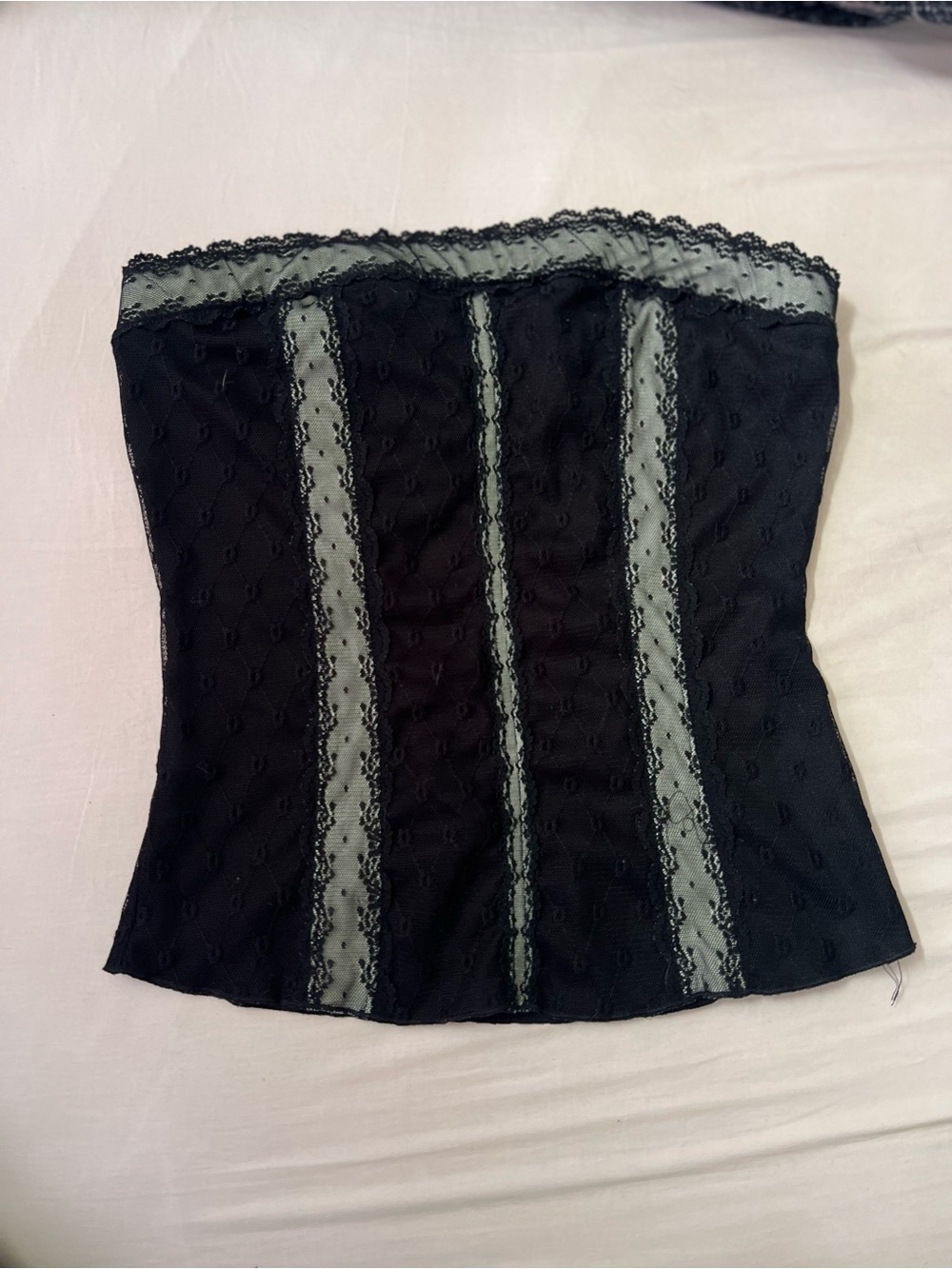 Y2K Forever 21 Black Strapless Lace Bustier with Gray Panels